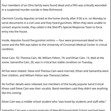 MURDER-SUICIDE 4 Dead Including 13-Year-Old Boy