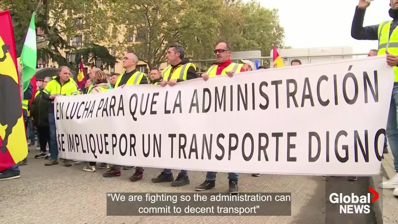 Truckers in Spain march to protest rising cost of living, increased regulations