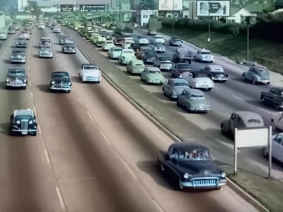 Los Angeles early 50's,60's in color, Freeways [60fps,Remastered] w_sound design added