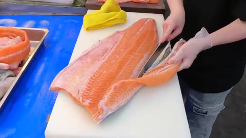 How To Fillet a Whole Salmon | Sashimi & Sushi -Taiwanese street food