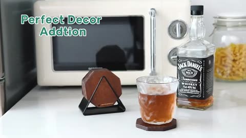 Hand crafted wood coasters for drinks with holder