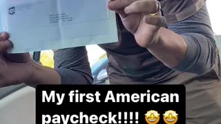 Recently arrived Cuban refugee gets emotional after his first American paycheck