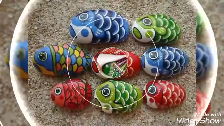 Stunning funky fish painting on rock and stone