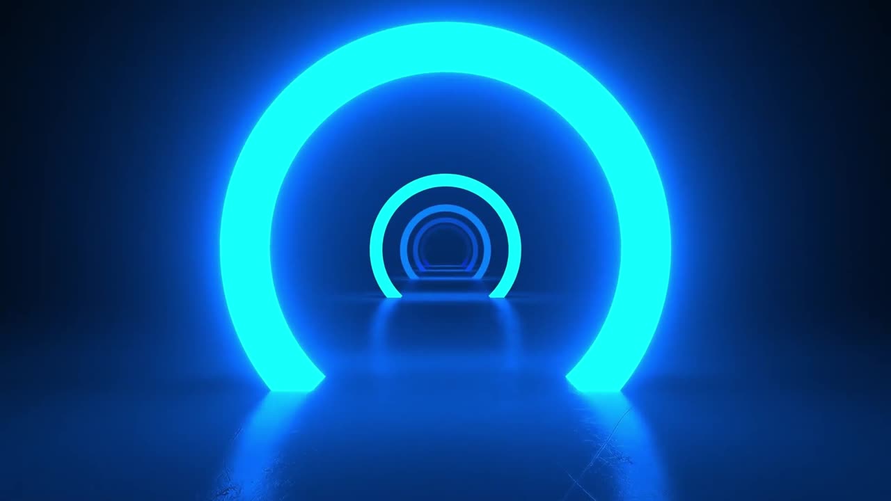 (No Sound) Through Blue Neon Rings Digital Art TV/PC Screensaver Background