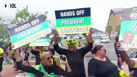 Watch: Ramaphosa supporters ahead of MP's debate on Phala Phala report