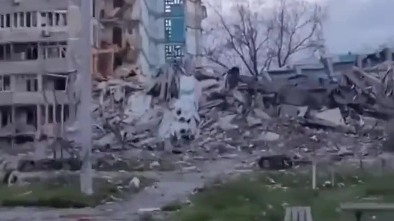 Demolished buildings by heavy bombing Ukraine