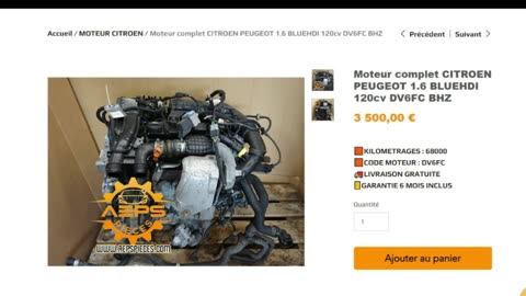 AEPSPIECES.COM - Moteur complet CITROEN PEUGEOT 1.6 BLUEHDI 120cv DV6FC BHZ