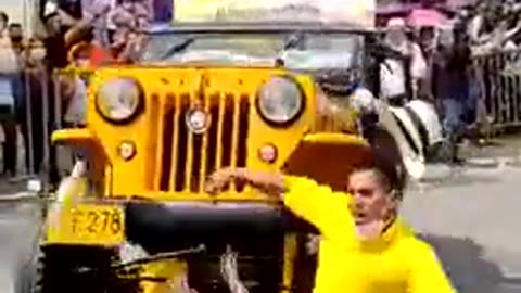 dude gets out of moving tractor mid stunt, doesn't end well.