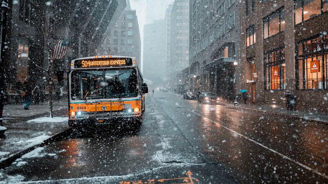 Winter Wonderland: Mesmerizing Snowflakes Falling on City during Epic Snow Storm.