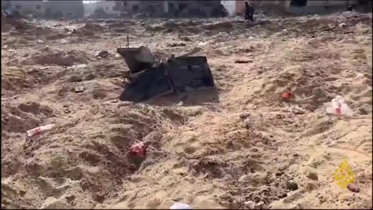 The remains of Israeli armored vehicles and tanks destroyed by Palestinian