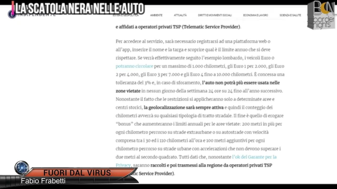 LA SCATOLA NERA NELLE AUTO. Fuori dal Virus n.738.SP