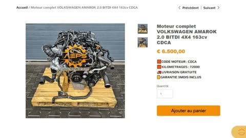 AEPSPIECES.COM - Moteur complet VOLKSWAGEN AMAROK 2.0 BITDI 4X4 163cv CDCA