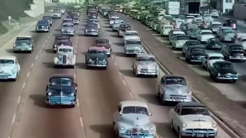 Los Angeles early 50's,60's in color, Freeways [60fps,Remastered] w_sound design added