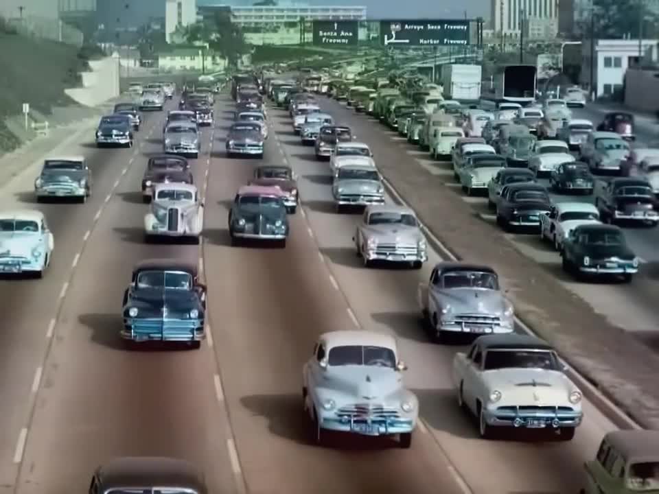 Los Angeles early 50's,60's in color, Freeways [60fps,Remastered] w_sound design added