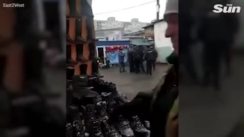 'Drunk' Russian mobilised troops get into a violent brawl