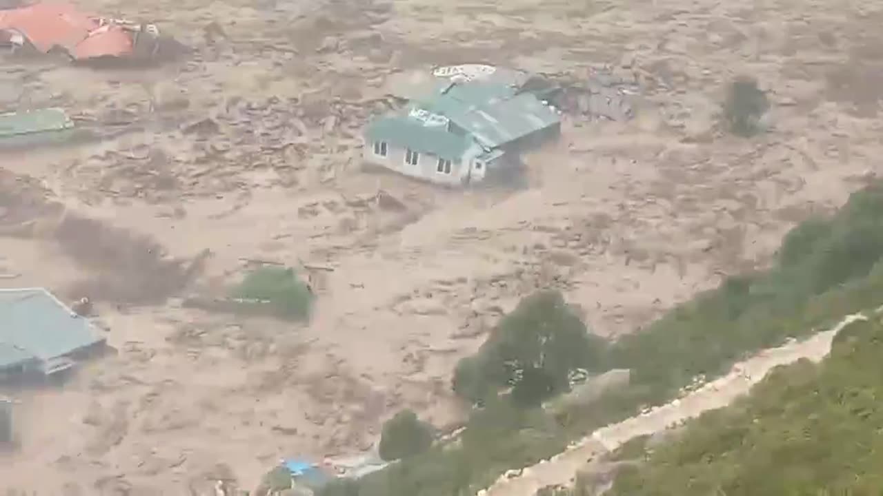 Massive flooding in Thame, located in the Solukhumbu district of Nepal.