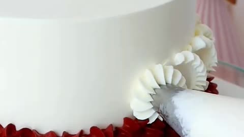 Beautiful red and white color combination cake decoration