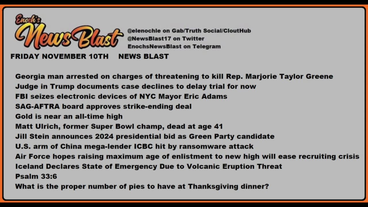 Friday November 10th 2023 News Blast.