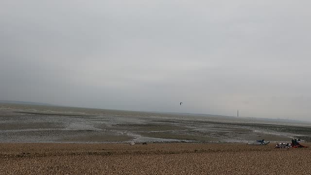 Solent sea. Low tide . Overlooking the Isle of wight. On a windy day.