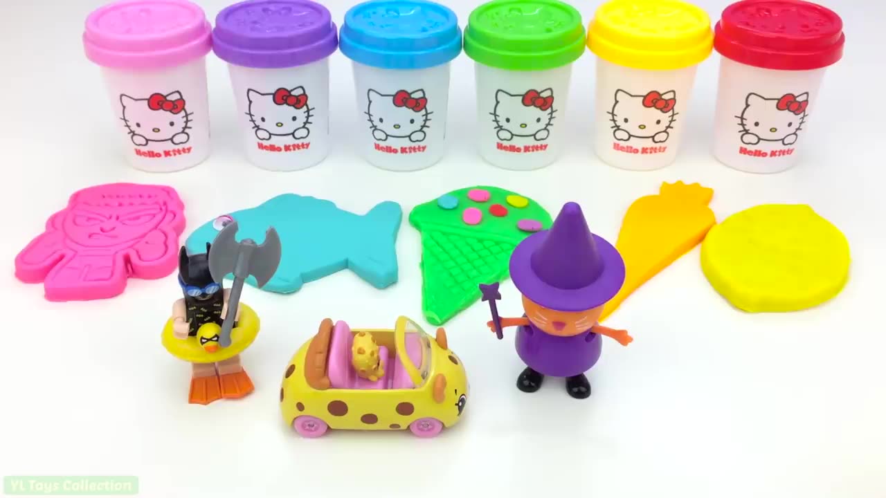 Learn Colors Hello Kitty Dough with Ice Cream Popsicles Molds and Surprise Toys Shopkins
