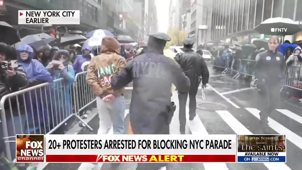 Anti-Israel protesters arrested for blocking the Thanksgiving Day Parade route in NYC