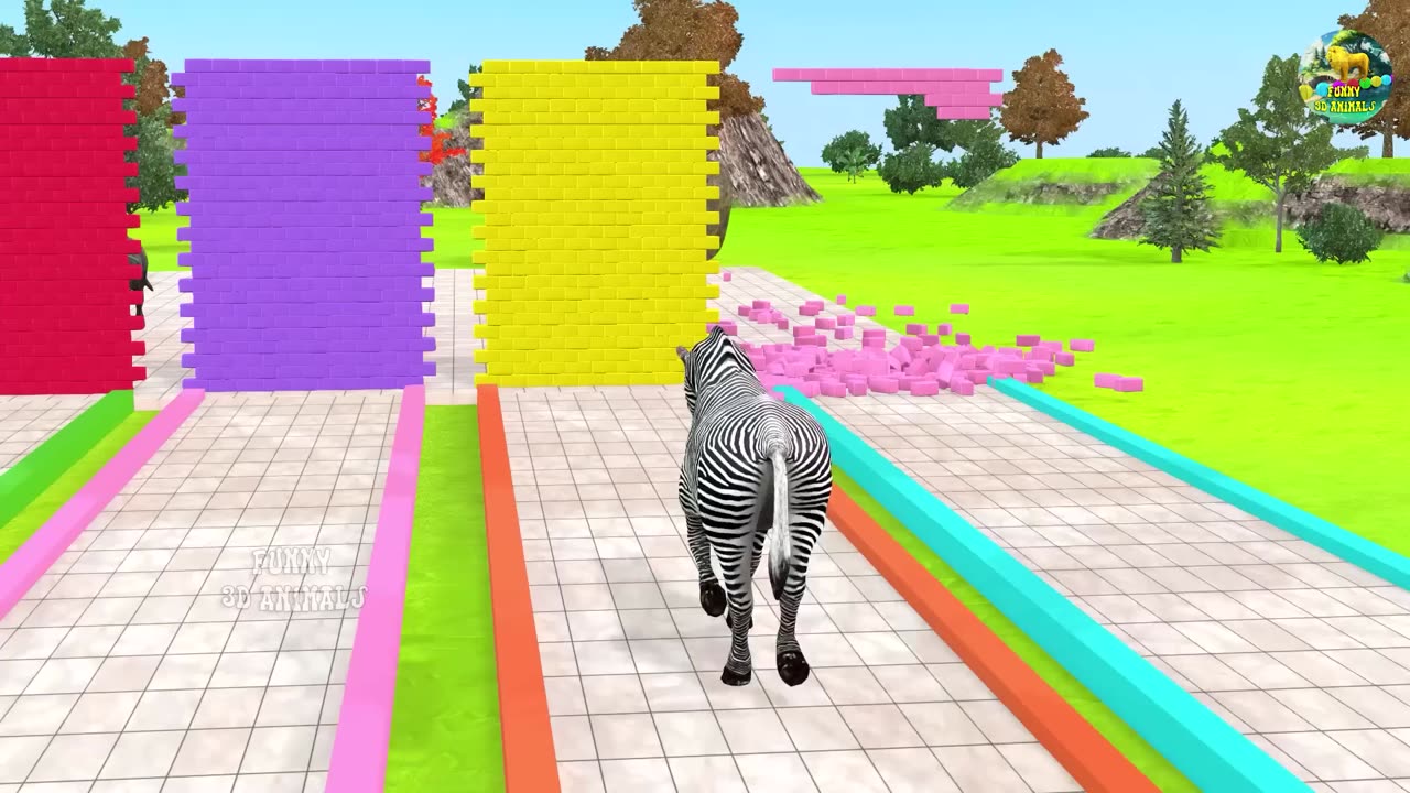 Long Slide Game With Elephant Gorilla Buffalo Hippopotamus Tiger - 3d Animal Game - Funny 3d Animals