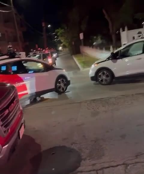 Self-driving cars cause a traffic jam in Austin, Texas.