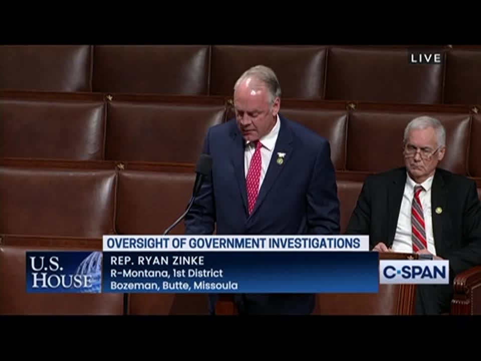 Montana Congressman Ryan Zinke Testifies about the Deepstate