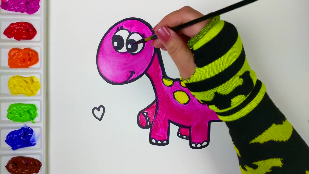 Coloring a Purple Dinosaur with Paint for Children