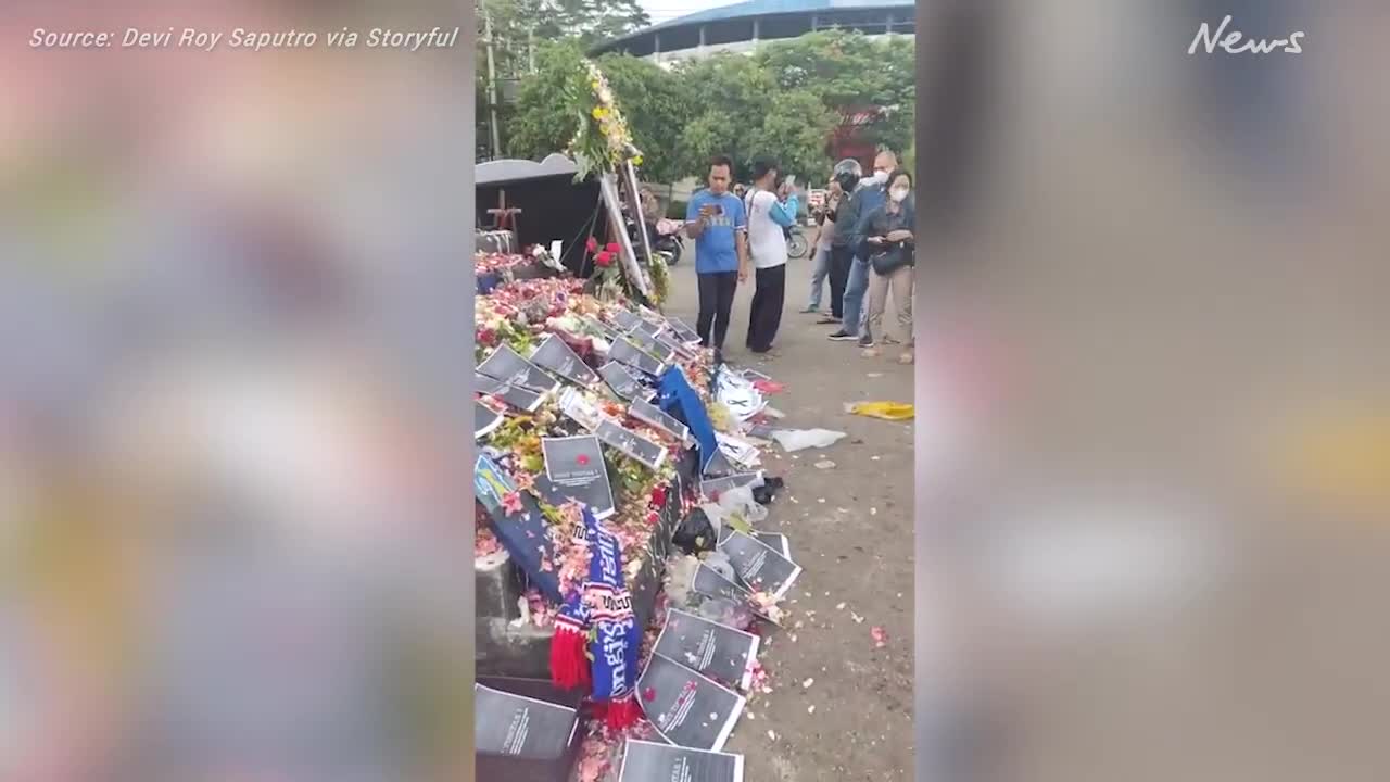 Tributes held outside Indonesia stadium after deadly stampede