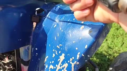 Motorcycle engine starts to repair the car.
