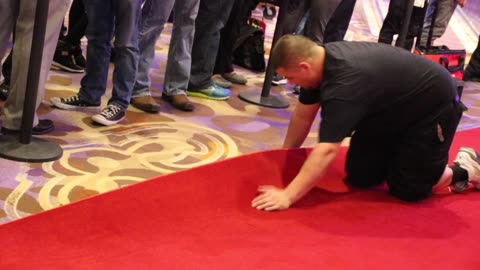 Installing the red carpet at AVN event in Las Vegas.