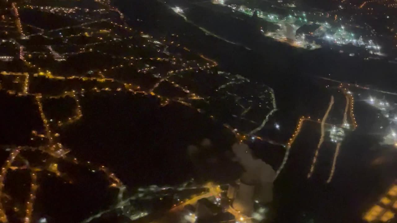 Brussels view during night from Ryanair airline