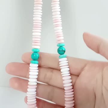 Natural turquoise with Beautiful pink Princess spiny oyster Pink Sea shell Necklace04