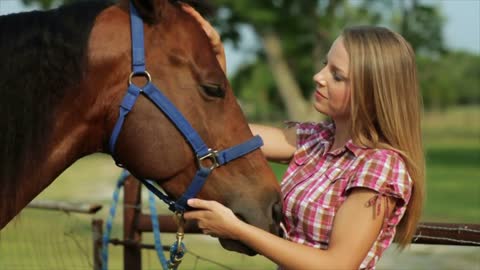 Pretty Girl Gets Horse Kisses