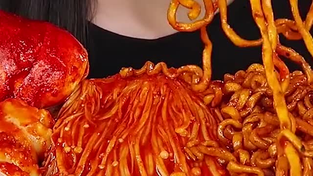 Spicy Enoki Mushrooms, Black Bean Noodles, Baby Octopus #zoeyasmr #zoeymukbang #bigbites #mukbang #a