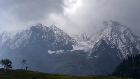 Snow on mountain range