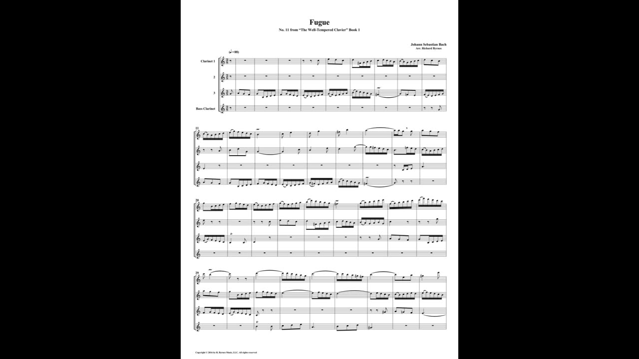 J.S. Bach - Well-Tempered Clavier: Part 1 - Fugue 11 (Clarinet Quartet)