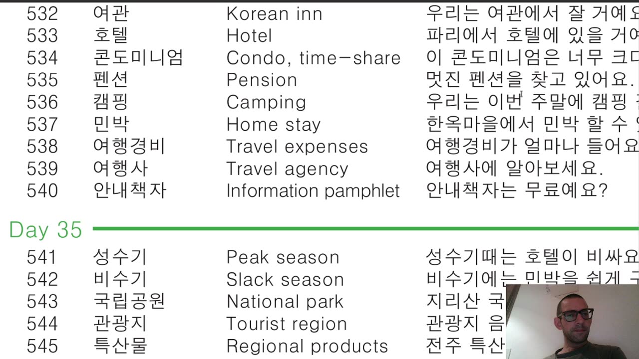 Korean Practice; first vocab sheet, "beginner", Part 4