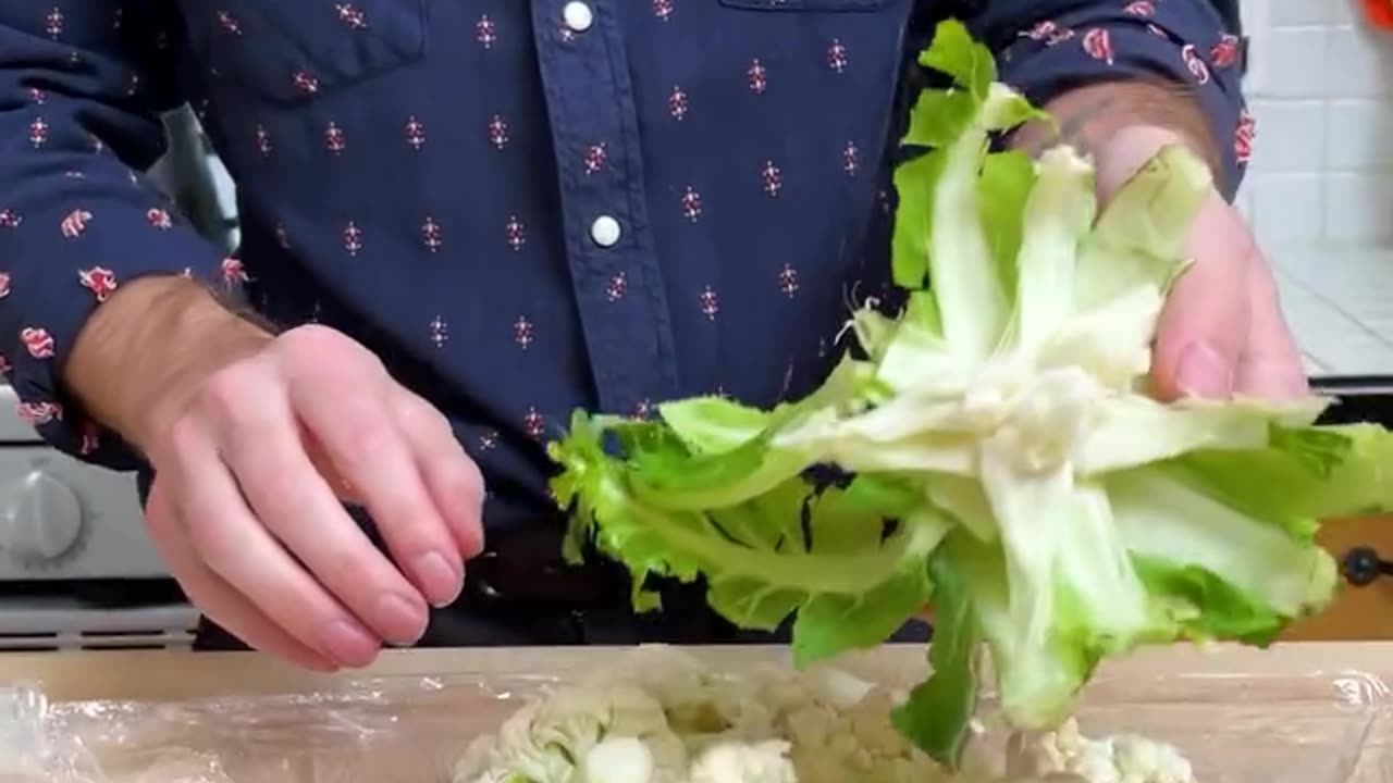 Wrap cauliflower and smash to easily create florets