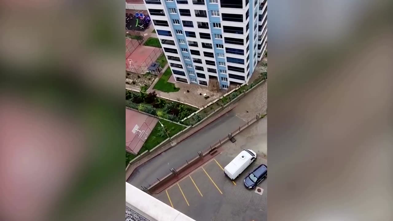 Flood waters gush through Ankara building