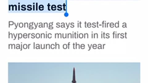 News 01/07/2022 North Korea claims another hypersonic missile test.