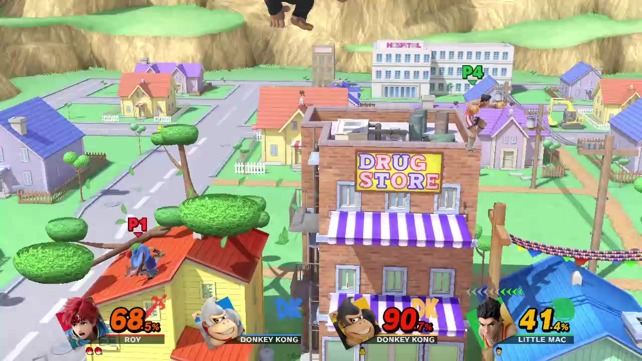Roy Vs Donkey Kong Vs Donkey Kong Vs Little Mac on Onett (Super Smash Bros Ultimate)