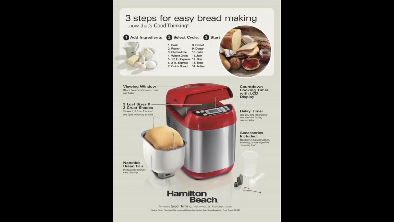 Hamilton Beach Artisan Dough Bread Maker Home Good - Red