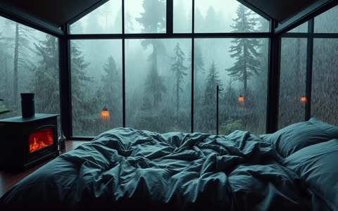 Warm Room With Piano Music and Rain in the Forest - Create Calm for a Good Night's Sleep