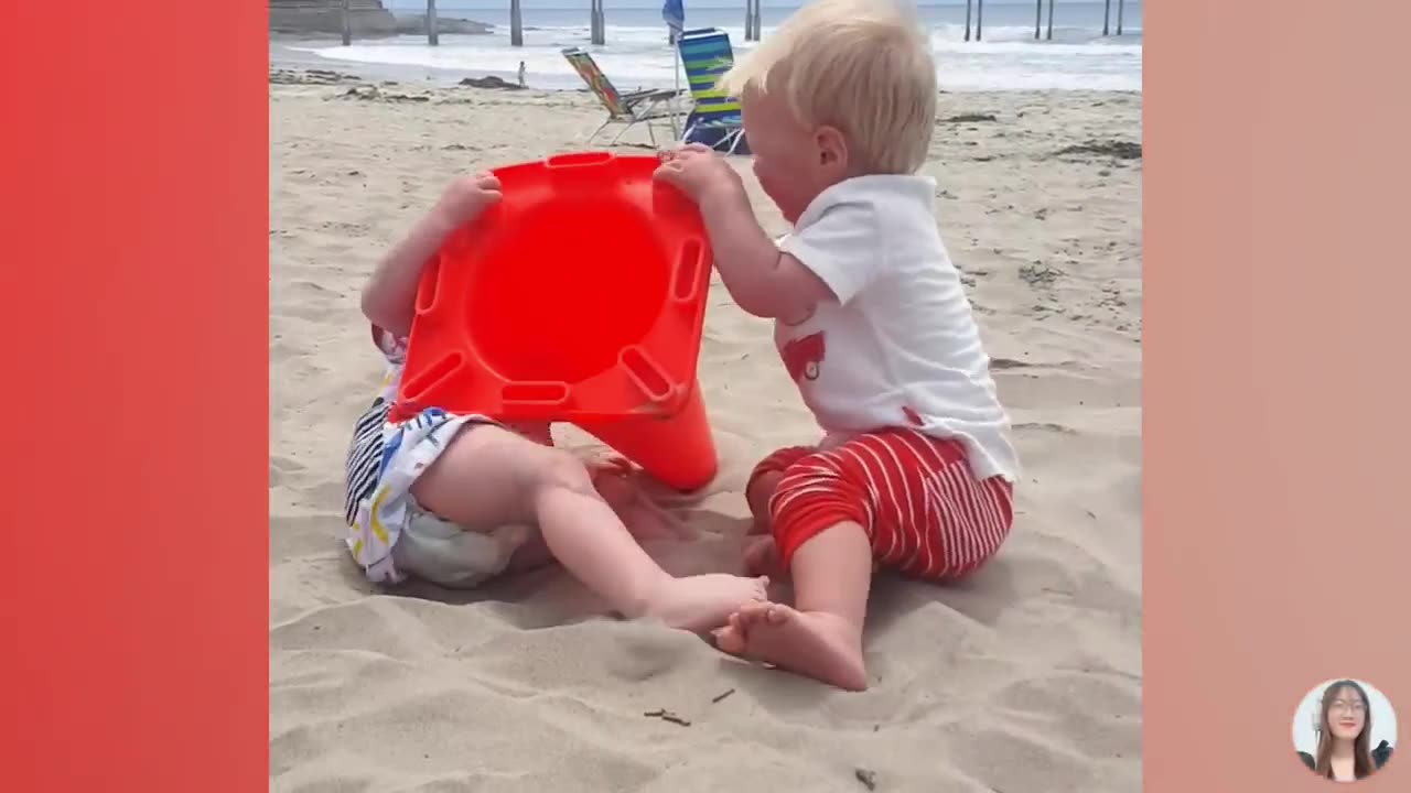 Funny!!! Babies first time on beach compilation