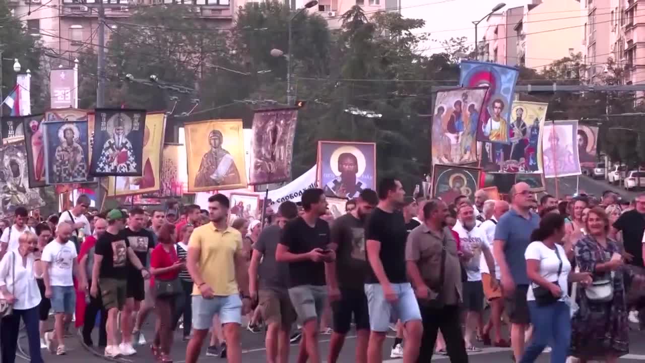 Protesters march against planned Pride event in Serbia