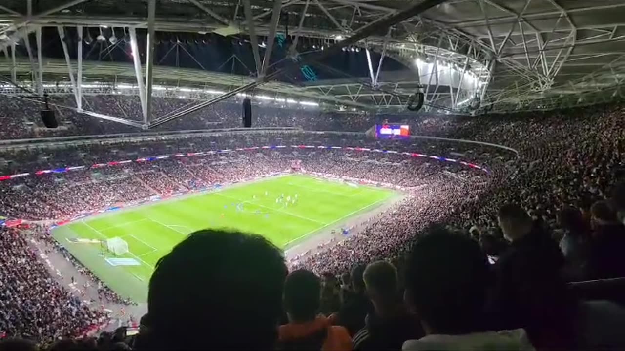 Fans shout “Free Palestine” during the minute silence before the England and Italy game