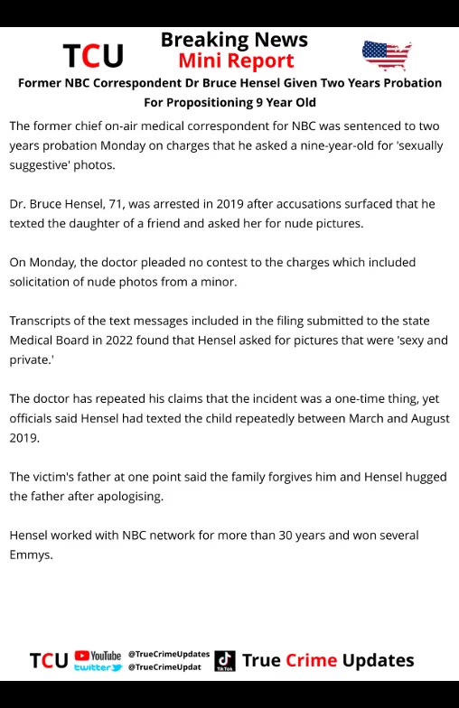Former NBC Correspondent Dr Bruce Hensel Given Two Years Probation For Propositioning 9 Year Old