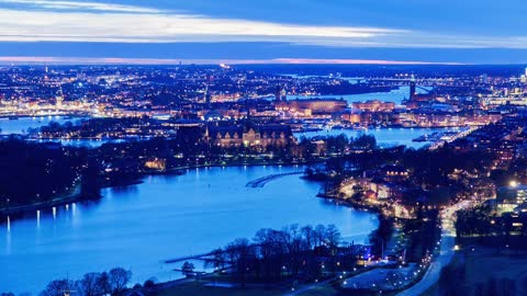 Watch the sunset and lights in Stockholm, Sweden